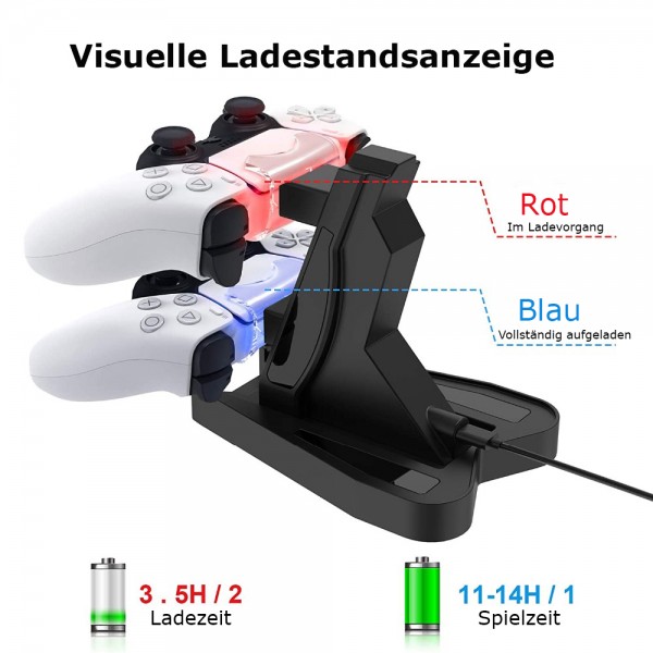 Twin Ladestation passend für PS5 Wireless Controller mit visueller LED Ladestandsanzeige