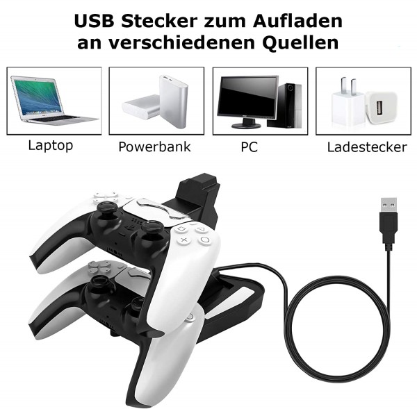 Twin Ladestation passend für PS5 Wireless Controller mit visueller LED Ladestandsanzeige